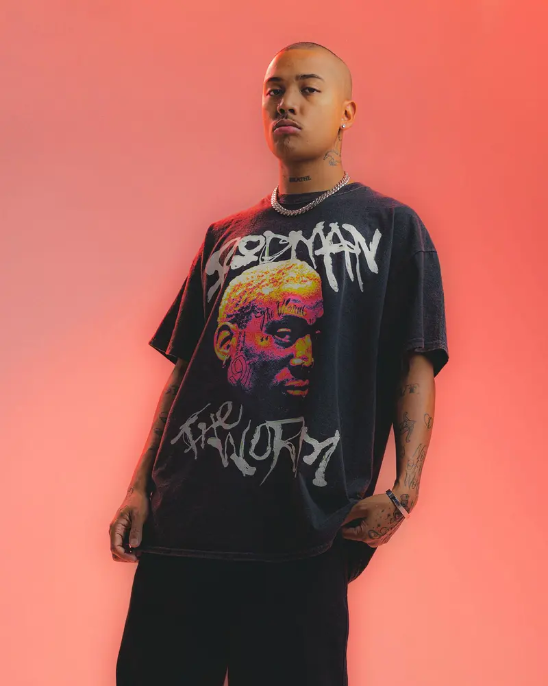 Rodman Brand The Worm Face Tats Vintage T-Shirt Black Wash 2