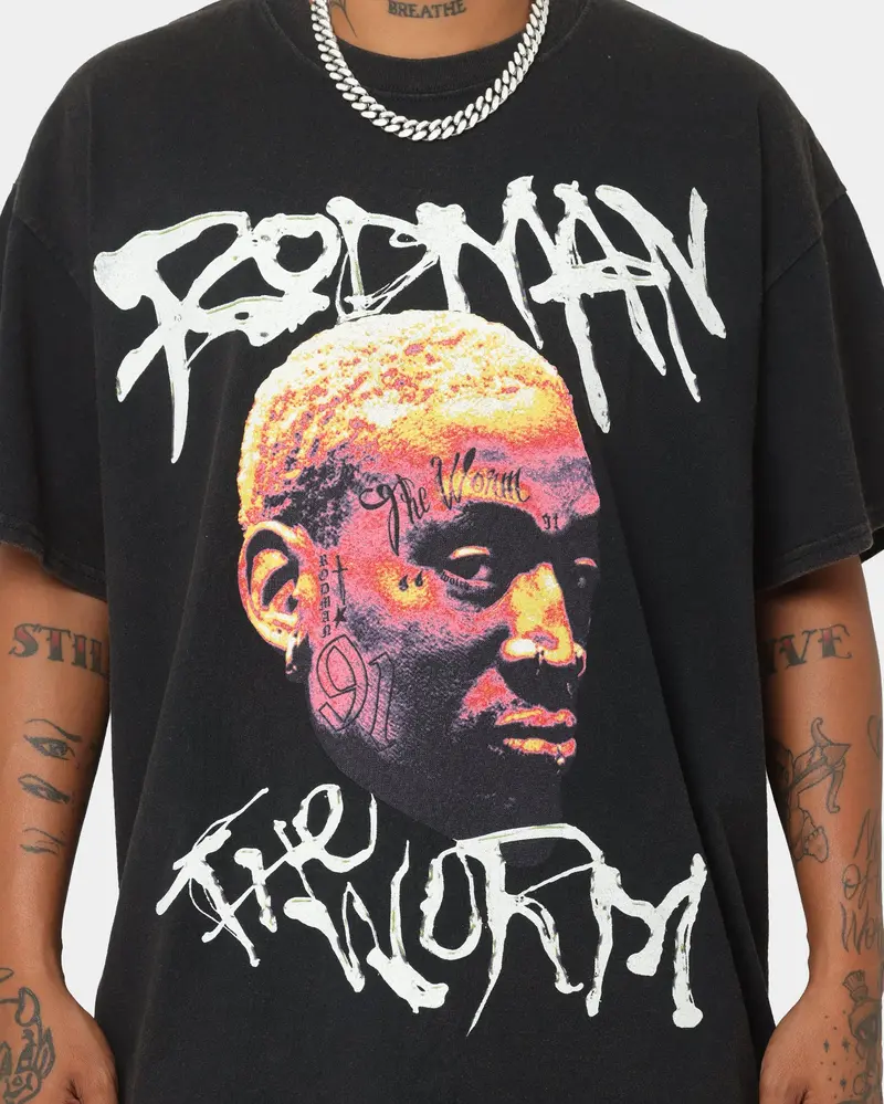 Rodman Brand The Worm Face Tats Vintage T-Shirt Black Wash 5