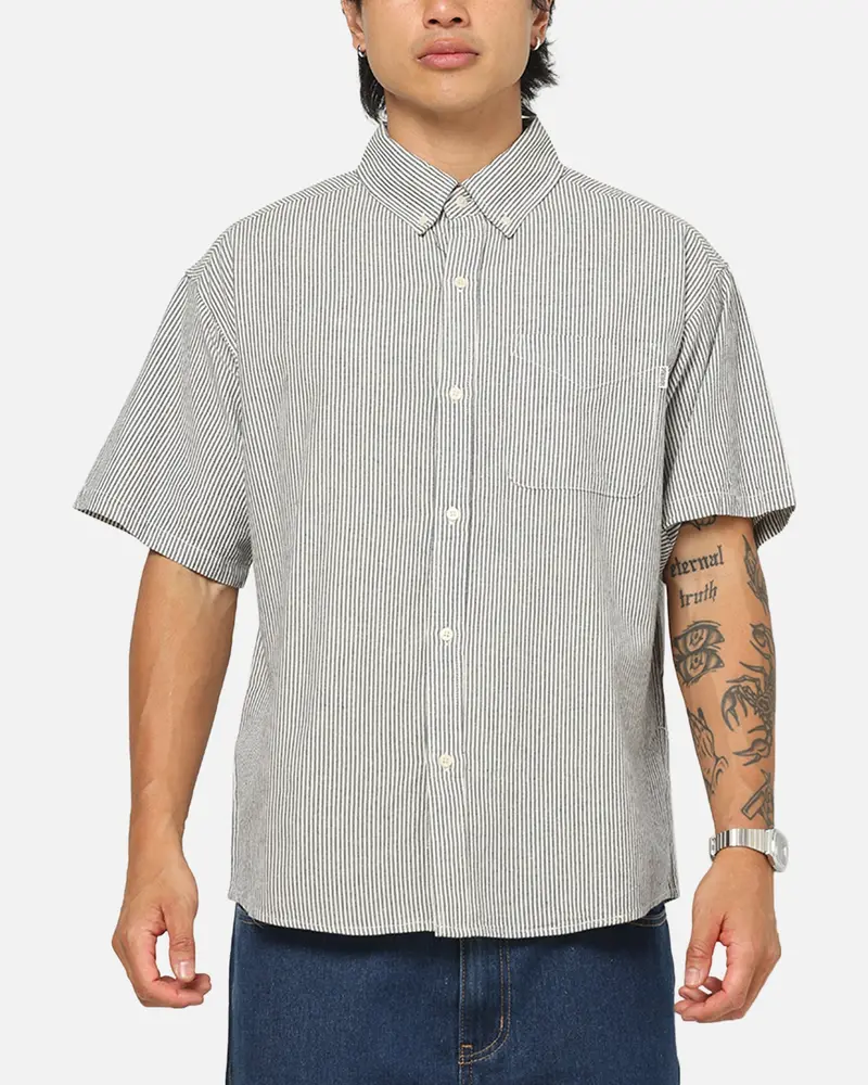 S Double Bay Stripe Classic Button Up Shirt Black/White Stripe 1