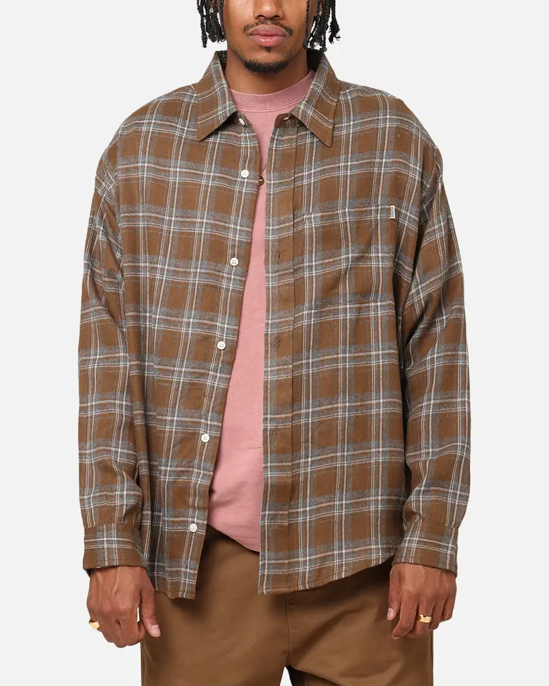 S Double Duty Plaid Long Sleeve Shirt Brown 1