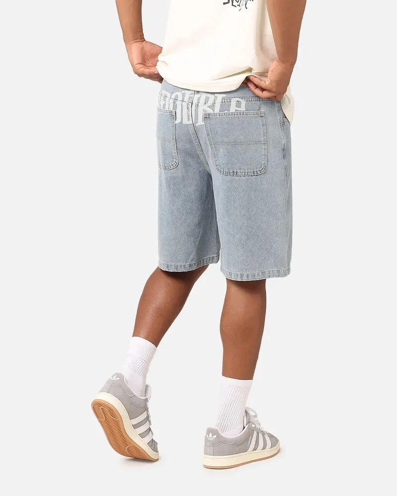 S Double Print Denim Standard Shorts Light Blue 1