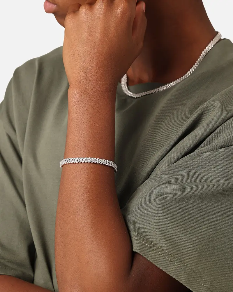Saint Morta 6Mm Iced Cuban Prong Bracelet Iced White Gold 1