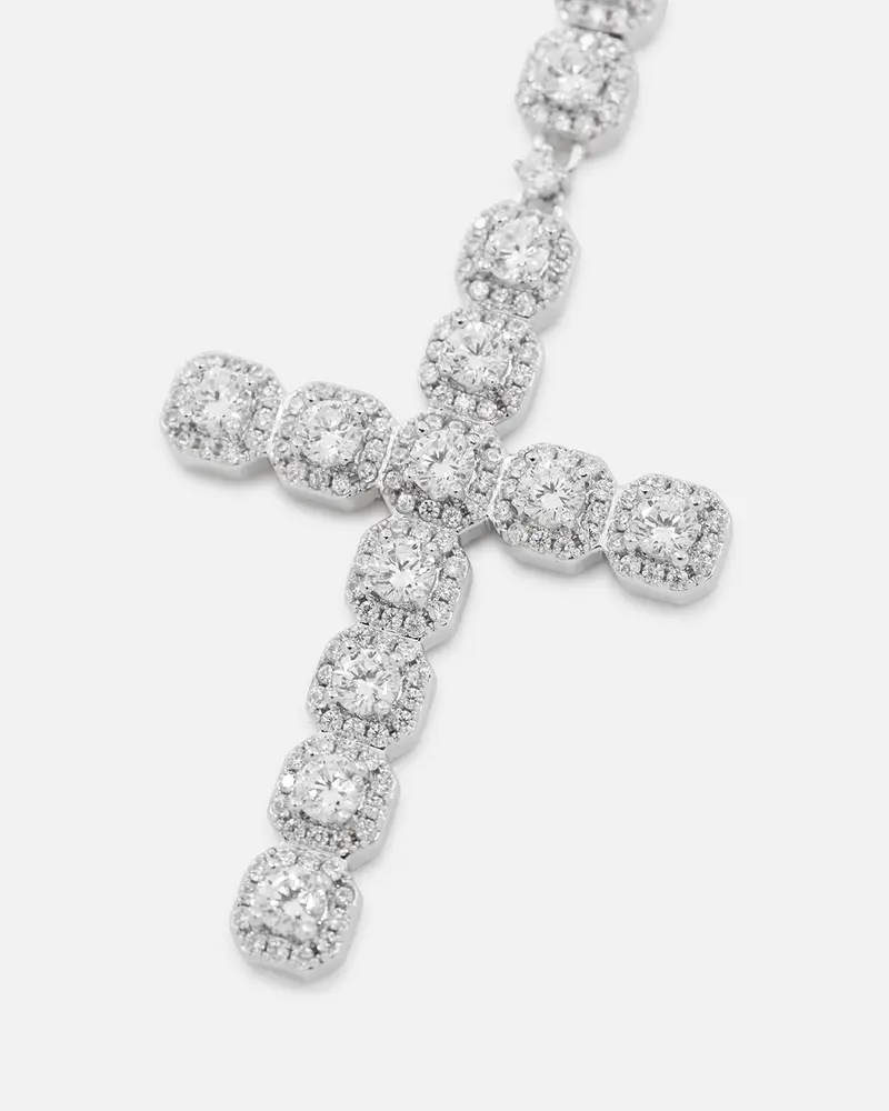 Saint Morta 6Mm Iced Tennis Cross Chain White Gold 2
