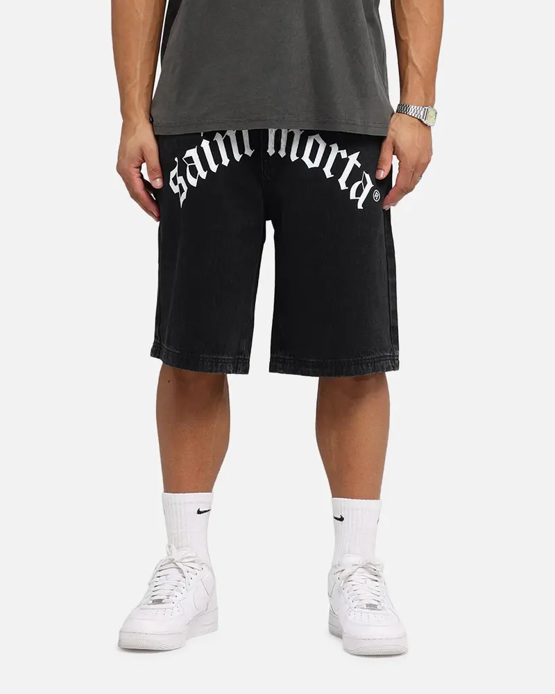 Saint Morta Amplus Gothic Denim Jort Shorts Black Shadow 1