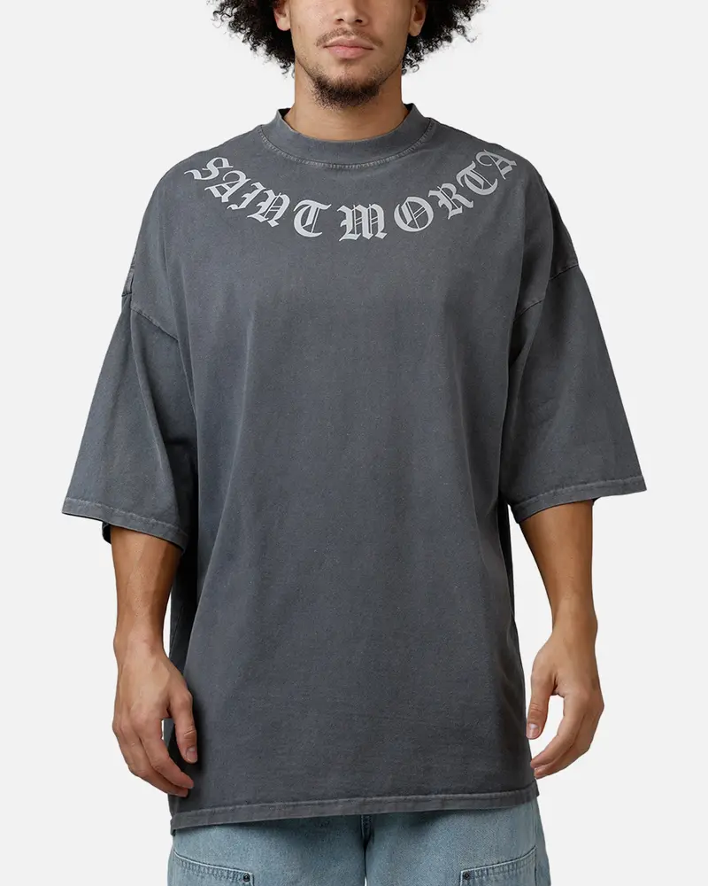 Saint Morta Barbaric Mock Neck T-Shirt Washed Charcoal 1