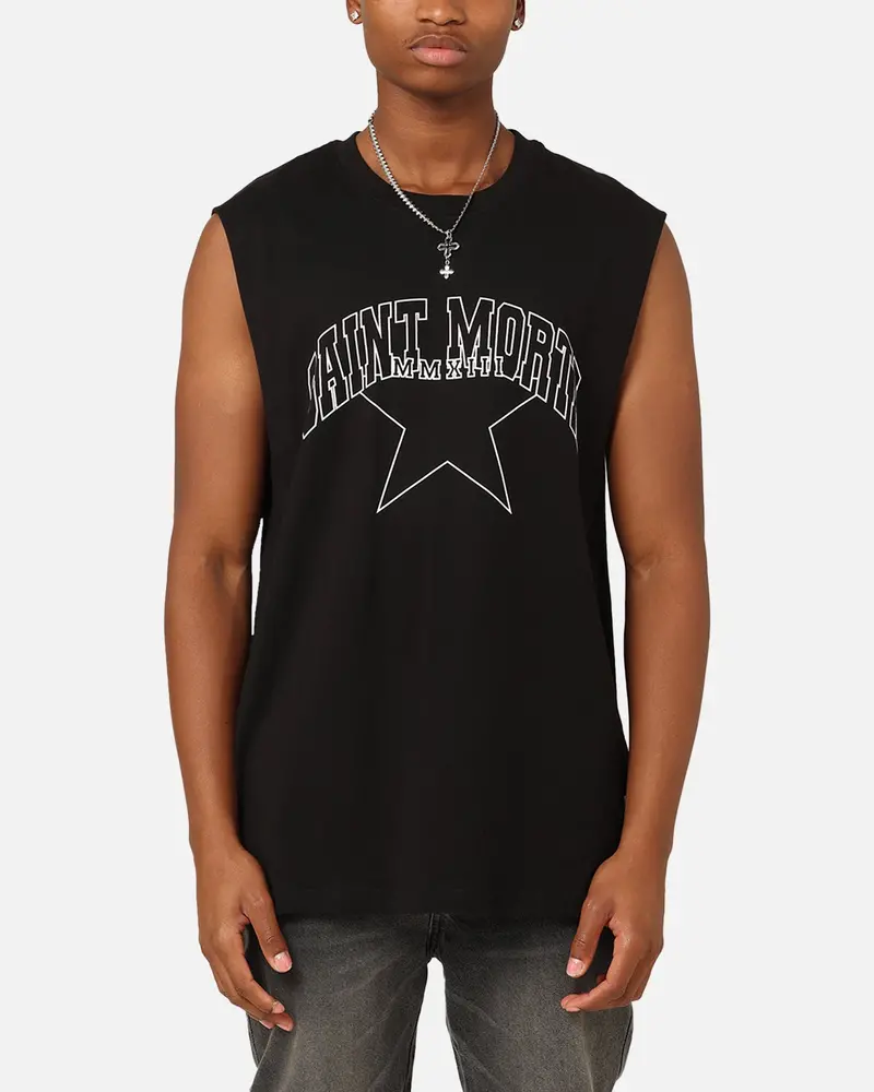 Saint Morta College Star Oversized Muscle T-Shirt Black 1