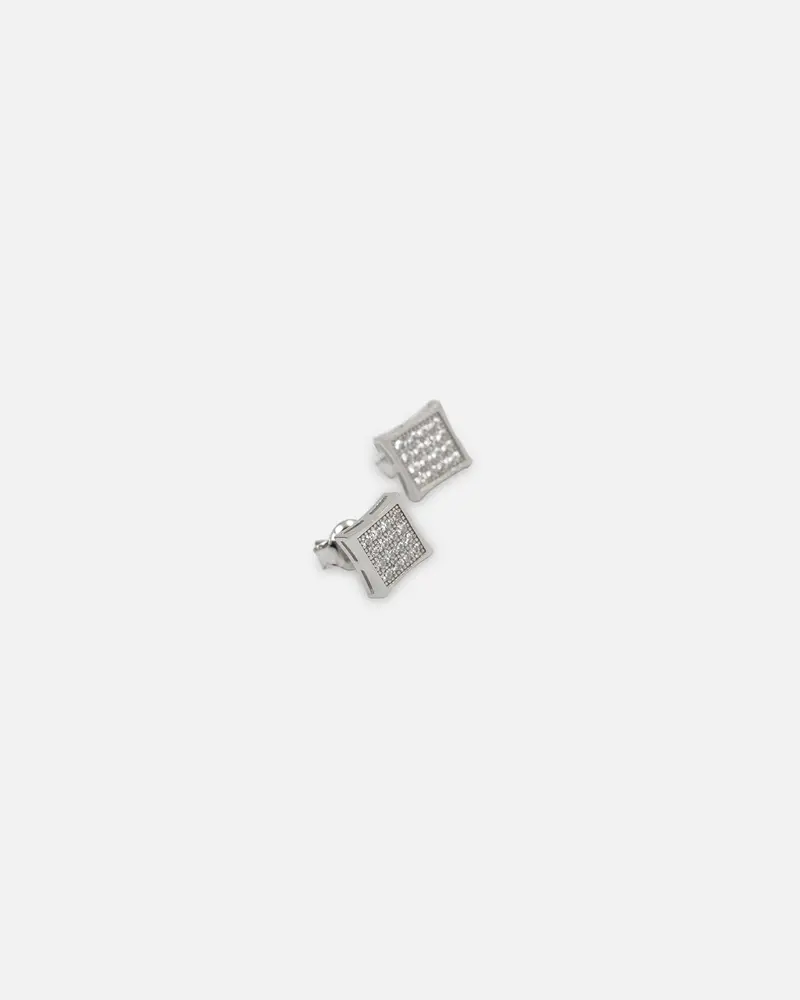 Saint Morta Concave Square Earrings Iced White Gold 1