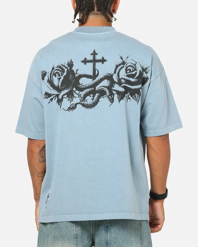 Saint Morta Conviction Mock Neck T-Shirt Denim Blue 1