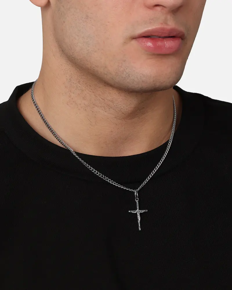 Saint Morta Crucifix Cuban Necklace White Gold 1