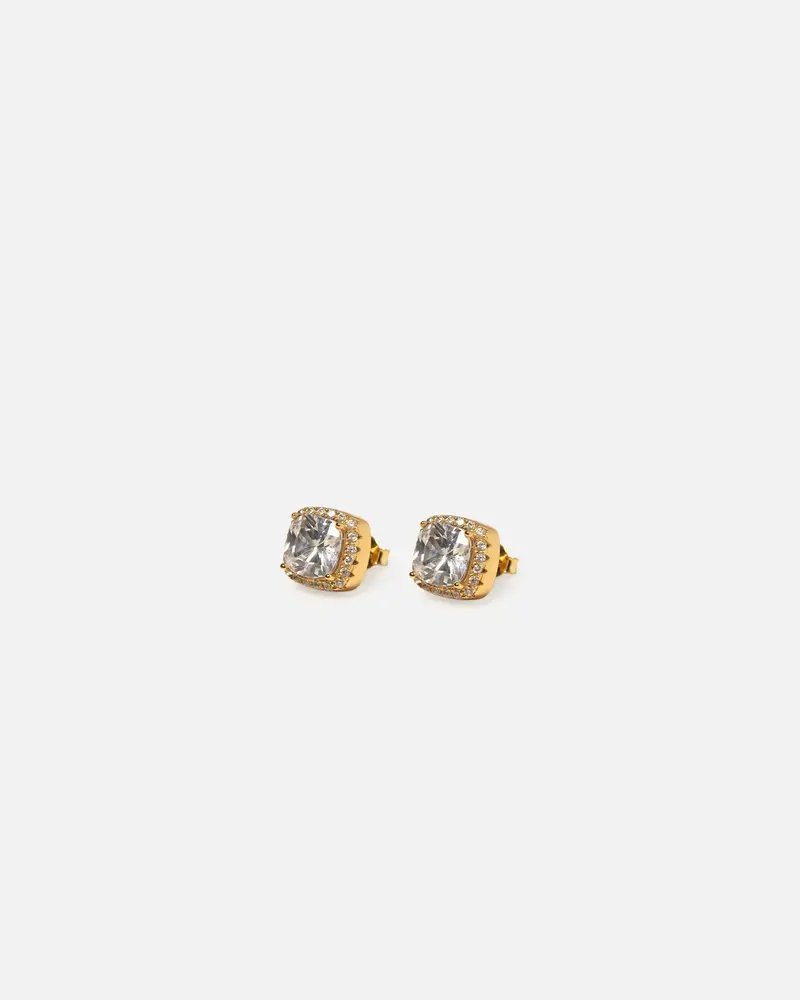 Saint Morta Cushion Cut Halo Earrings Iced Gold 1