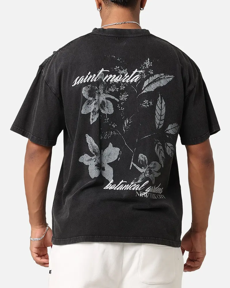 Saint Morta Flower Press Drop T-Shirt Black Acidwash 1