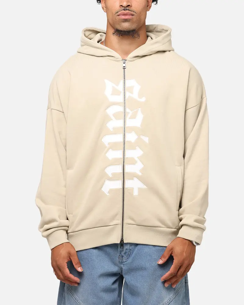 Saint Morta Gothic Distressed Zip Hoodie Stone 1