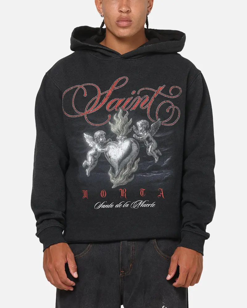 Saint Morta Heavens Kitchen Boxy Hoodie Black Wash 1