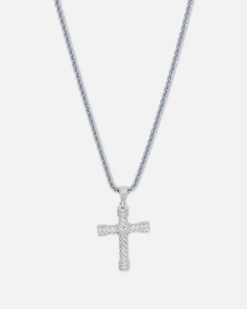 Saint Morta Iced Cross Pendant White Gold 1
