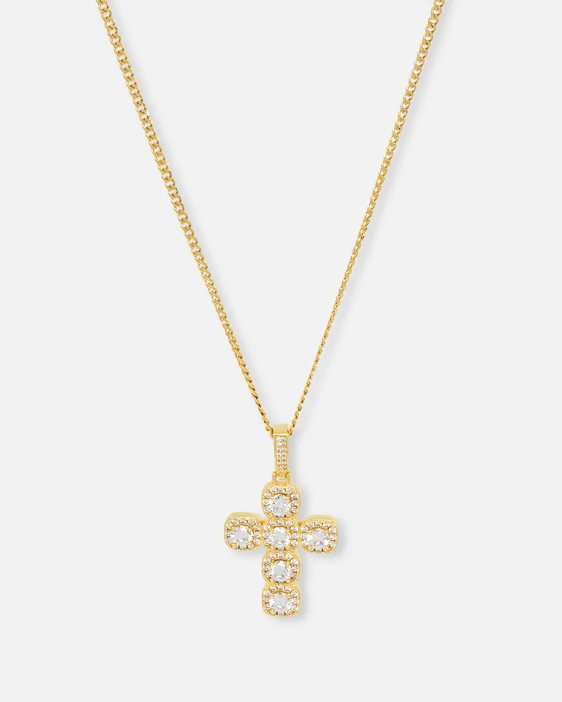 Saint Morta Iced Cushion Cross Pendant Iced Gold 1