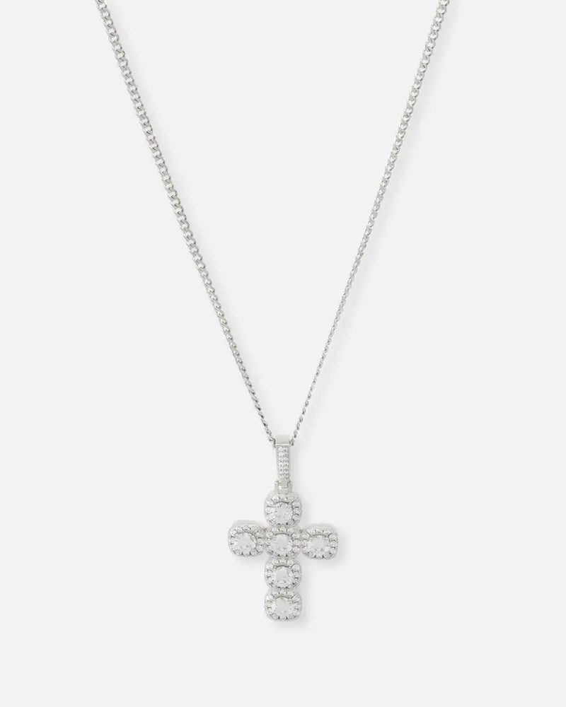 Saint Morta Iced Cushion Cross Pendant Iced White Gold 1