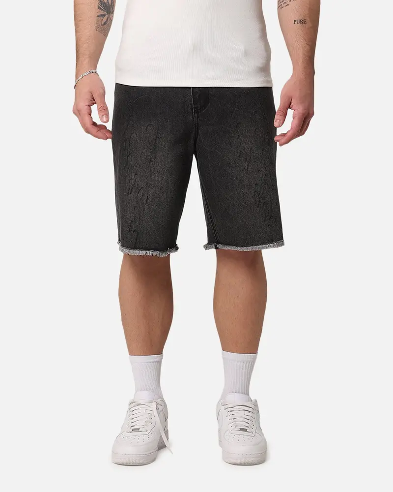 Saint Morta Inferno Baggy Denim Shorts Black Shadow 1