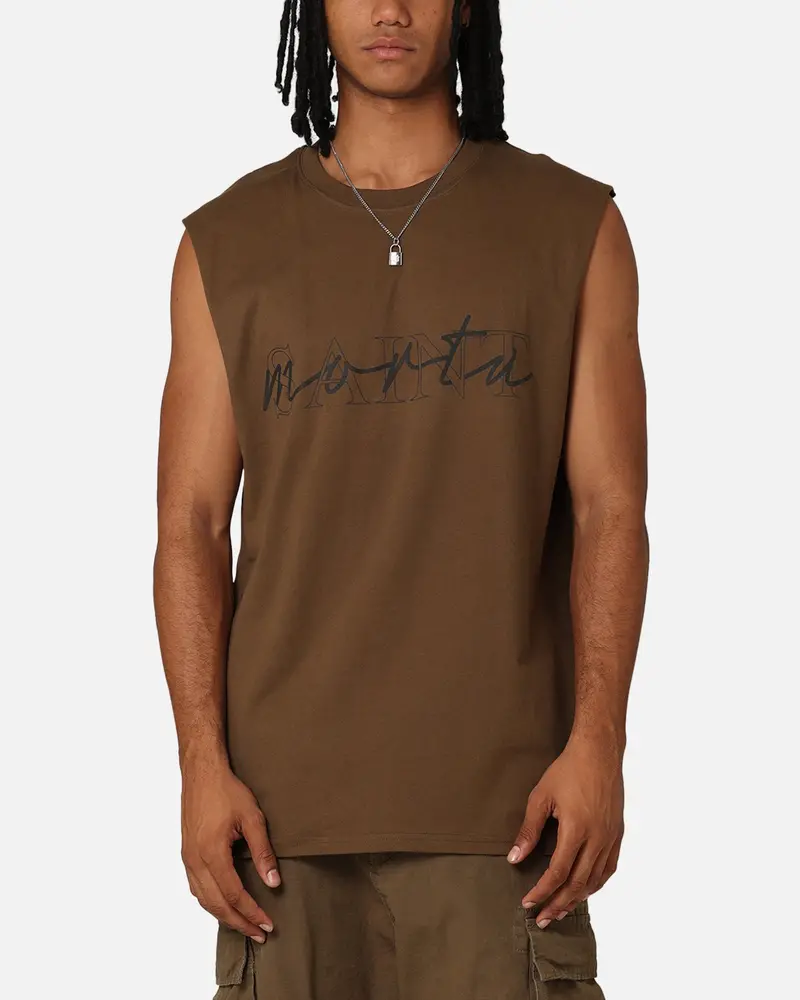 Saint Morta Interlock Oversized Muscle T-Shirt Army Green 1