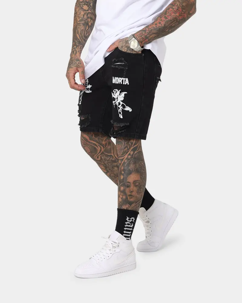 Saint Morta Lil Uzi Distressed Denim Shorts Vintage Black 1