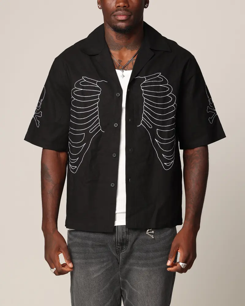 Saint Morta Lovely Bones Short Sleeve Linen Shirt Black 1