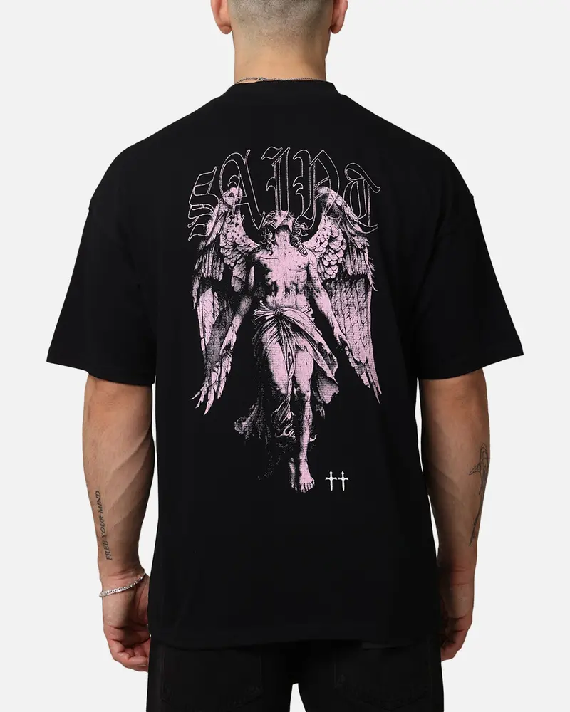 Saint Morta Lucian Mock Neck T-Shirt Black/Pink 1