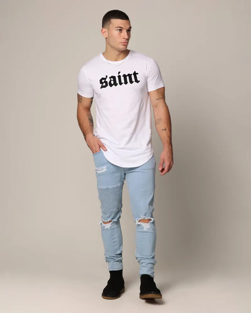 Saint Morta Men's Index Distressed Biker Jeans Light Blue 2