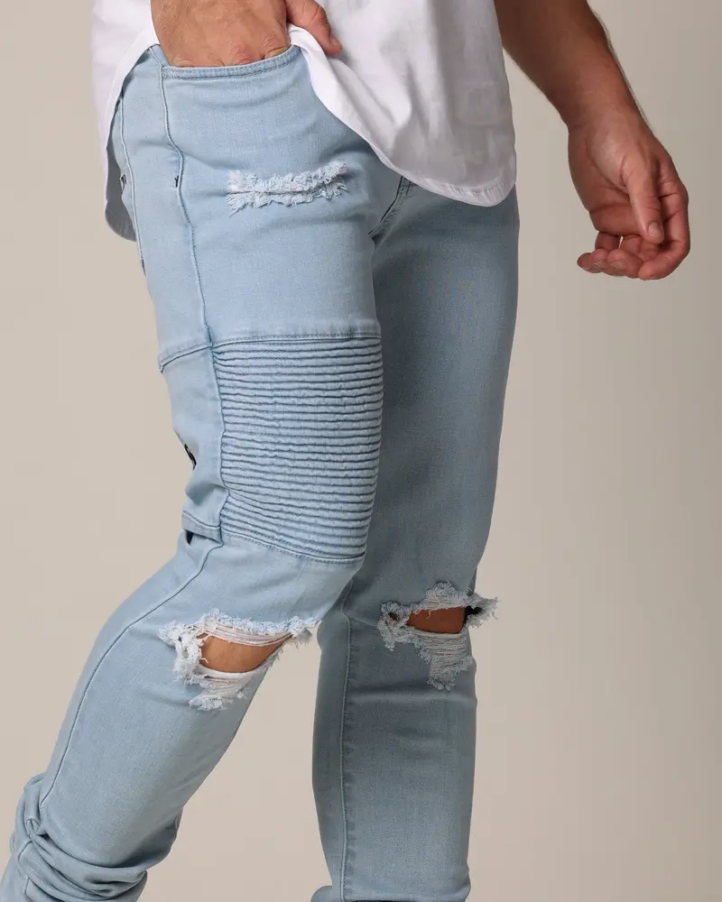 Saint Morta Men's Index Distressed Biker Jeans Light Blue 3