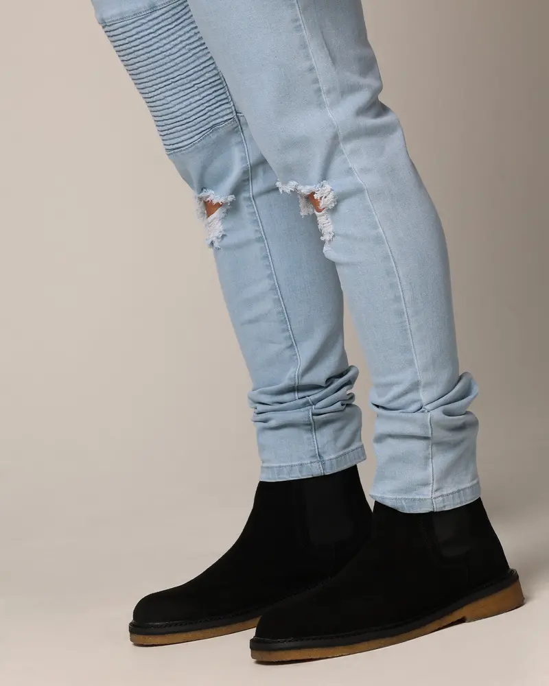Saint Morta Men's Index Distressed Biker Jeans Light Blue 4