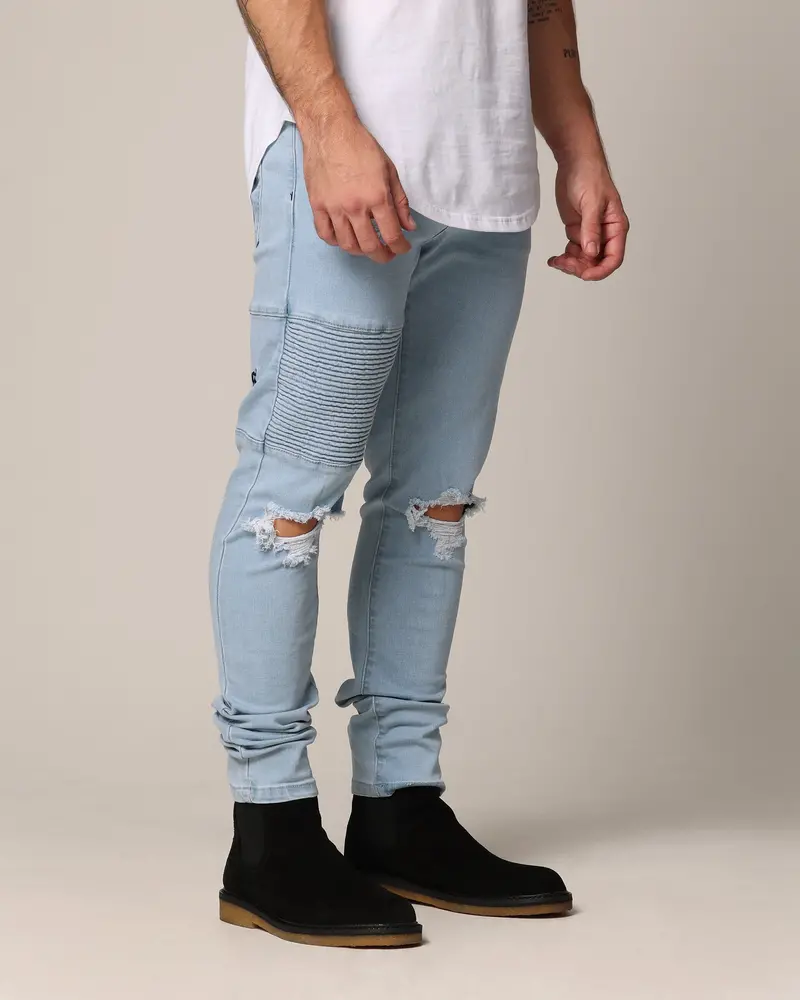 Saint Morta Men's Index Distressed Biker Jeans Light Blue 5