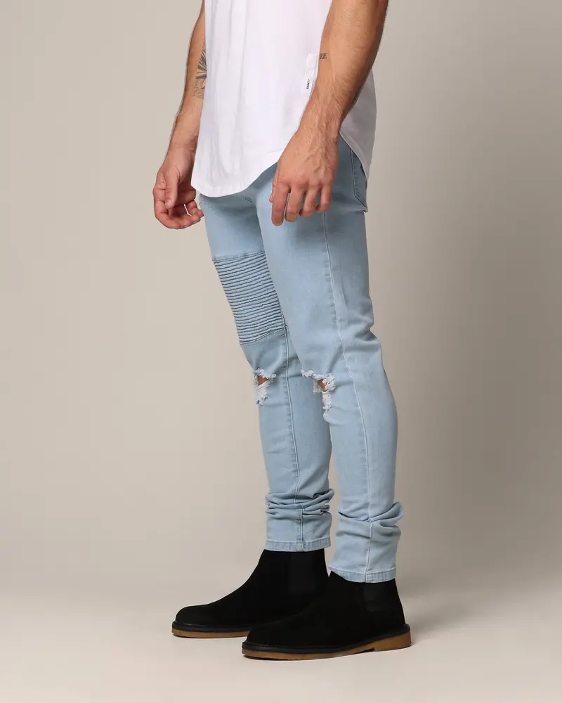 Saint Morta Men's Index Distressed Biker Jeans Light Blue 6