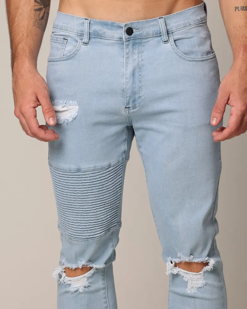 Saint Morta Men's Index Distressed Biker Jeans Light Blue 7