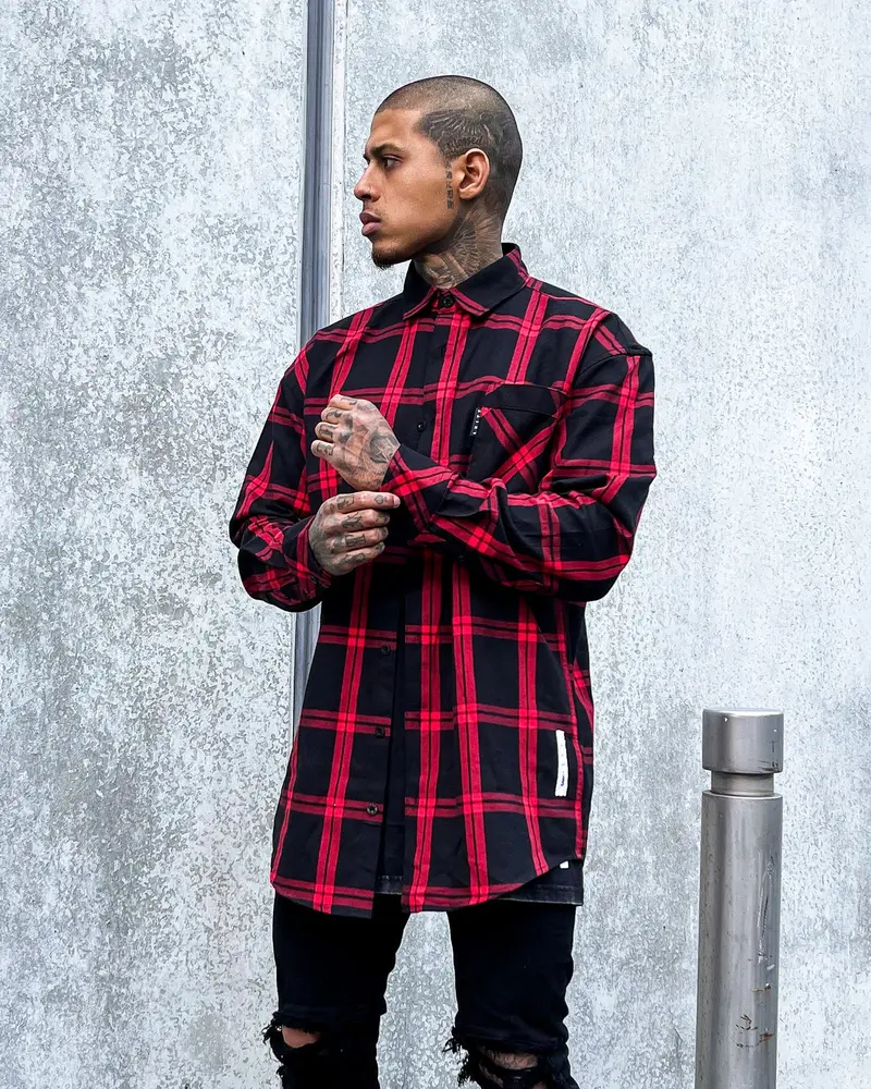 Saint Morta Men's Prima Long Sleeve Flannel Shirt Red/Black 1