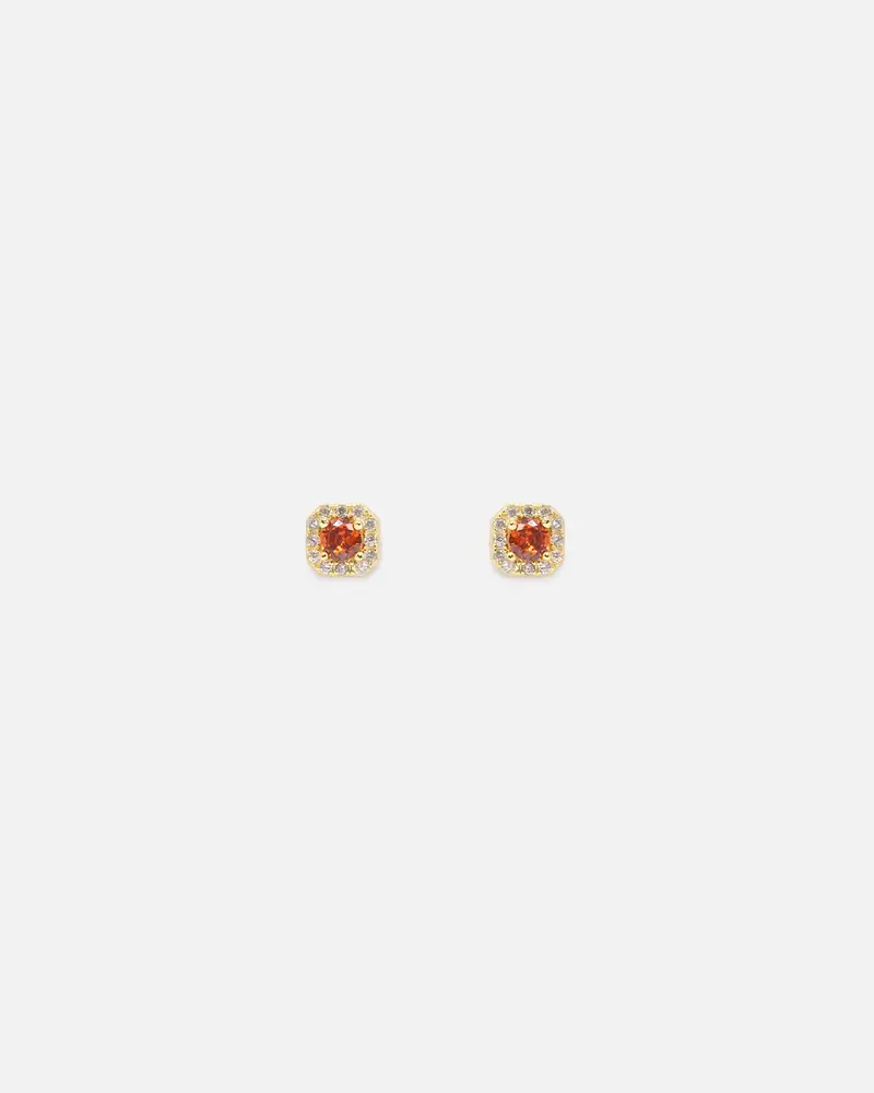 Saint Morta Mini Round Cut Halo Earrings Gold/Garnet 1