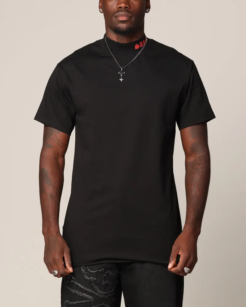 Saint Morta Old English Mock Neck T-Shirt Black/Red 1