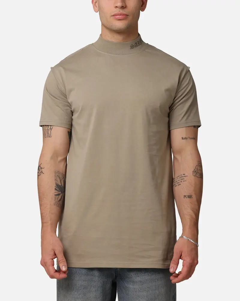 Saint Morta Old English Mock Neck T-Shirt Brown/Brown 1