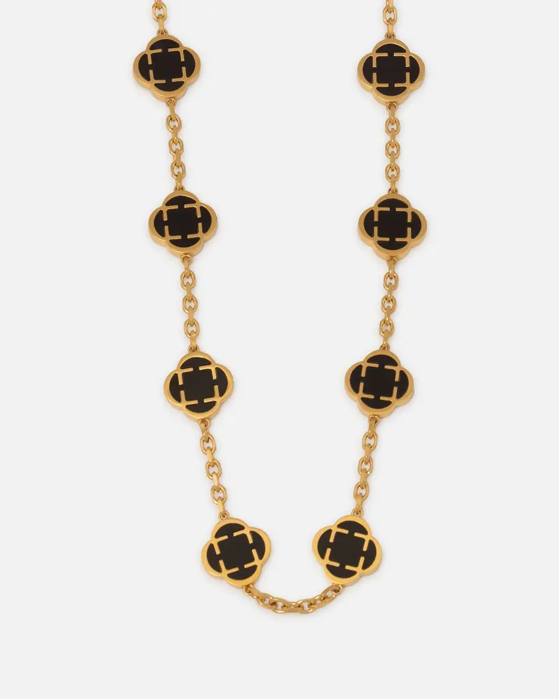 Saint Morta Onyx Clover Necklace Gold 1
