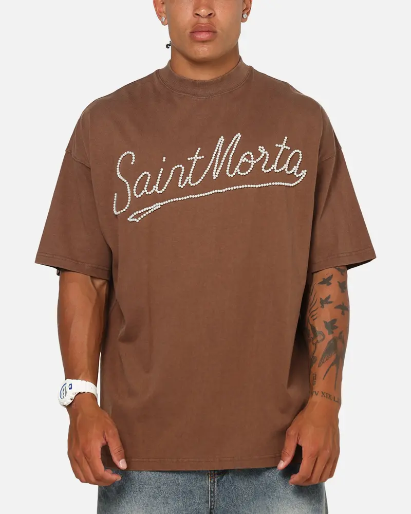 Saint Morta Pearl Script T-Shirt Washed Brown 1