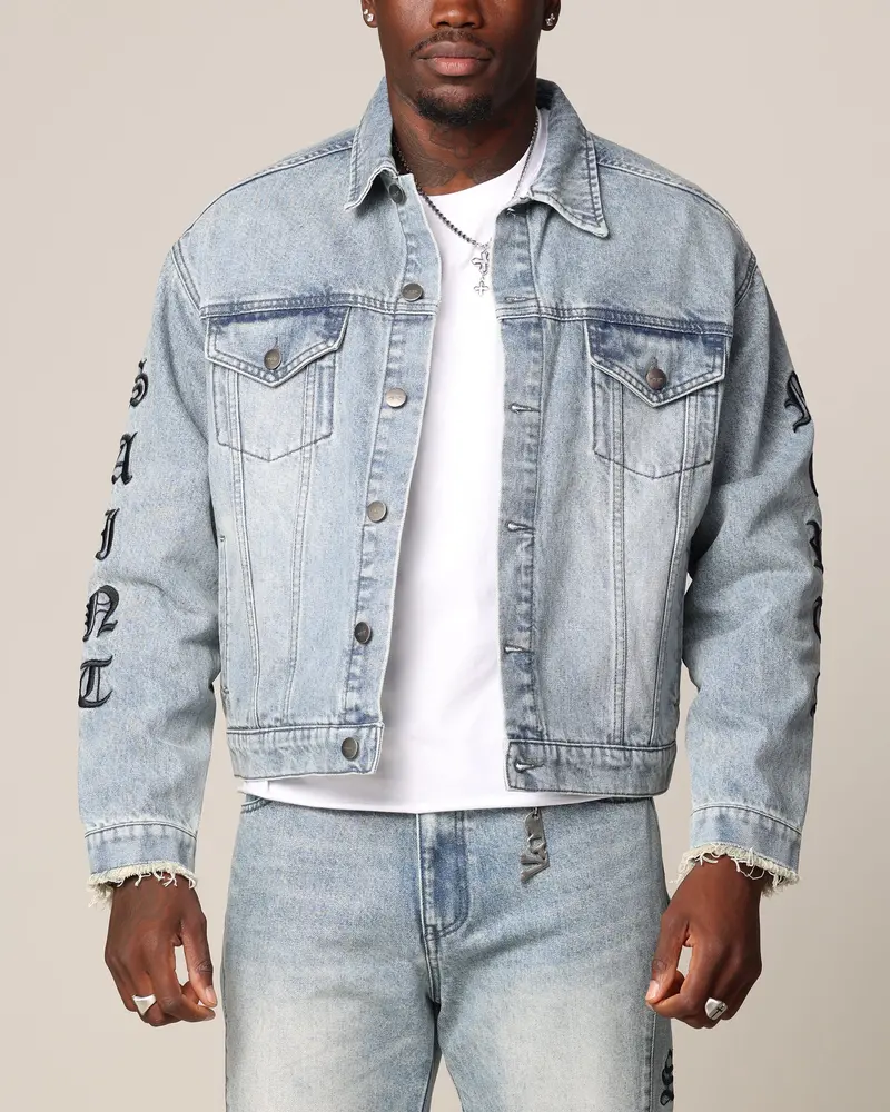 Saint Morta Rip Gothic Cutoff Denim Jacket Superwash Blue 1