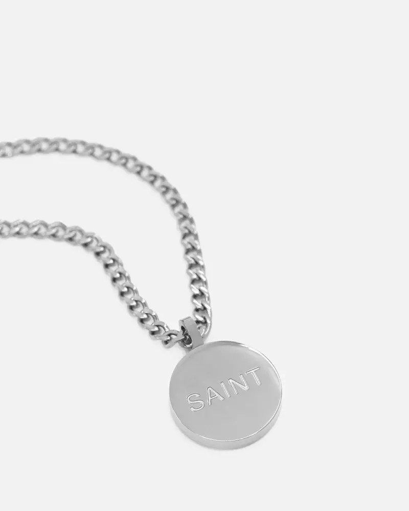 Saint Morta Round Totem Pendant Chain White Gold 3