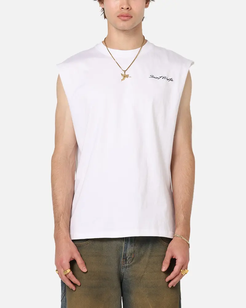 Saint Morta Scription Oversized Muscle T-Shirt White 1