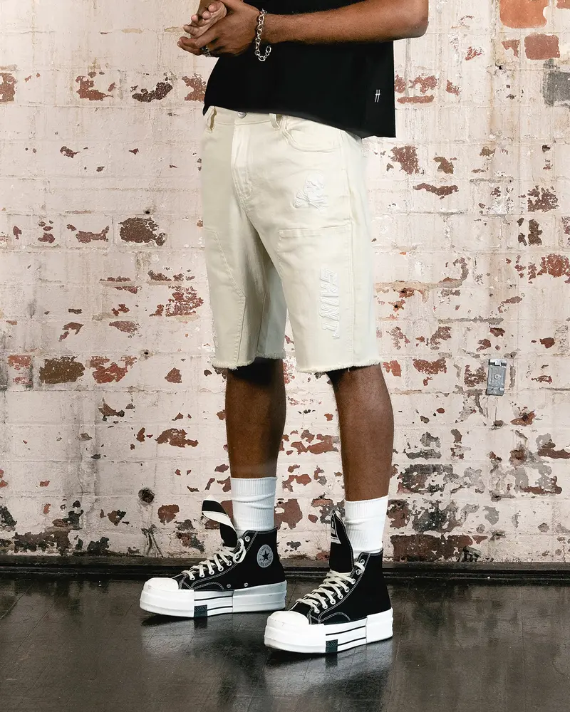 Saint Morta Skull And Bones Denim Shorts Off White 1