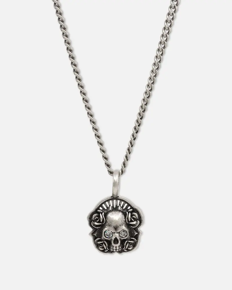 Saint Morta Skull And Roses Necklace Stainless Steel 1