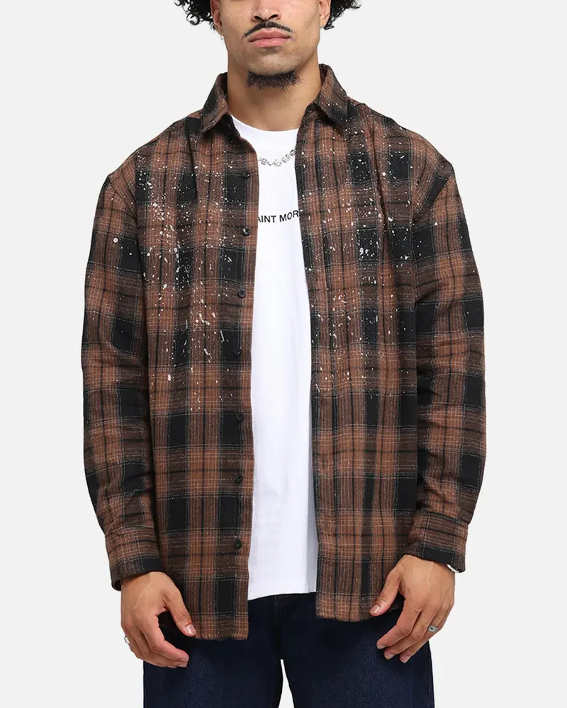Saint Morta Spray Long Sleeve Flannel Shirt Brown 1