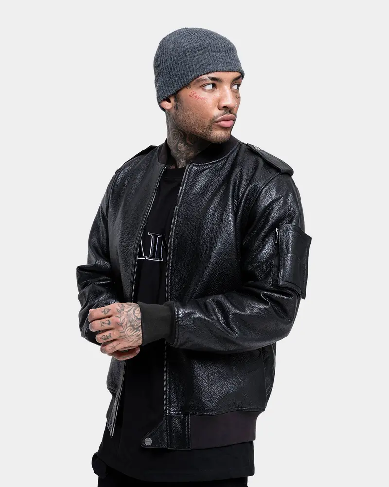 Saint Morta Staten Leather Bomber Jacket Black 1