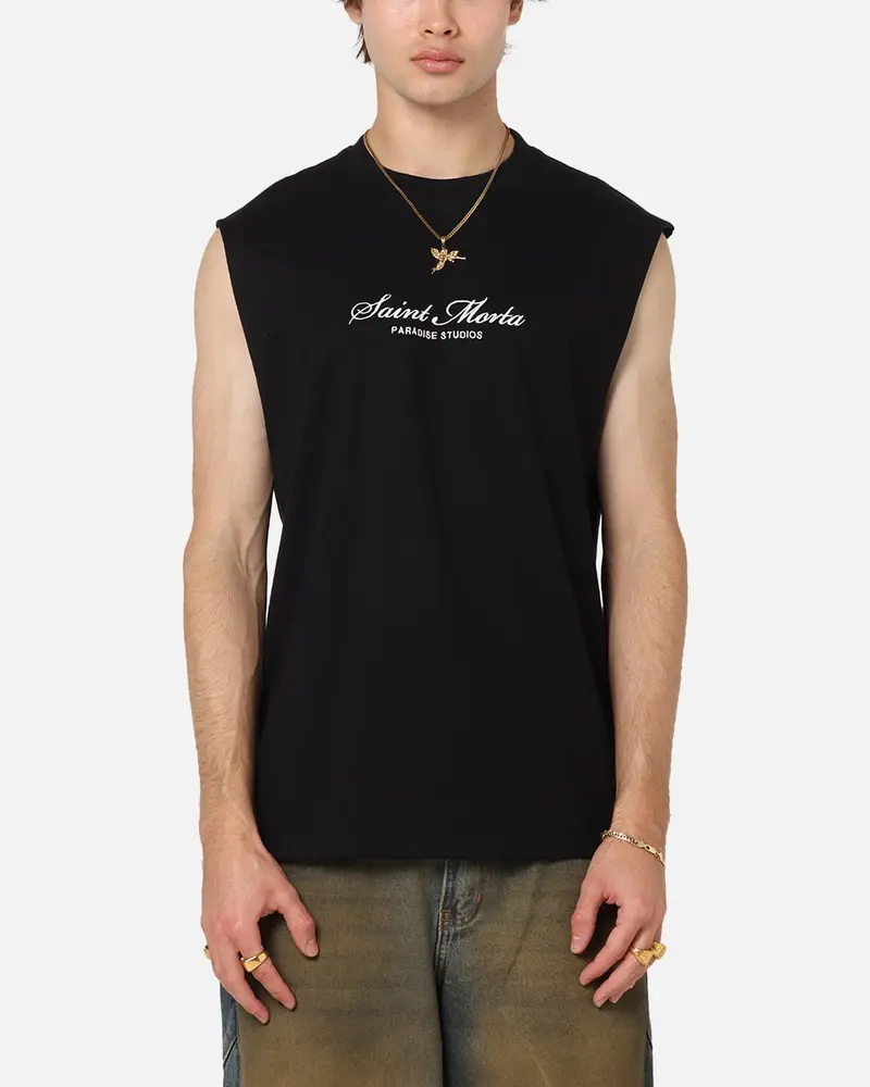 Saint Morta Studios Logo Oversized Muscle T-Shirt Black 1