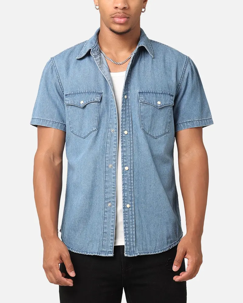 Saint Morta Texan Denim Button Up Shirt Mid Blue Denim 1