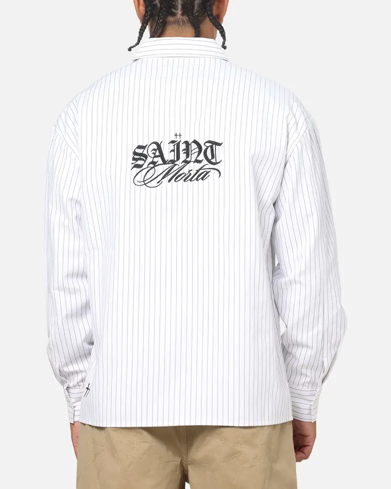 Saint Morta Valhala Pinstripe Long Sleeve Button Up Shirt White/Black 1