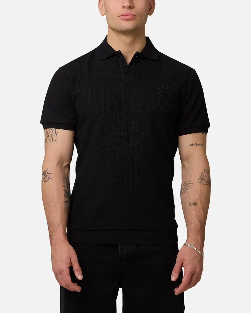Saint Morta Waffle Polo Shirt Black 1