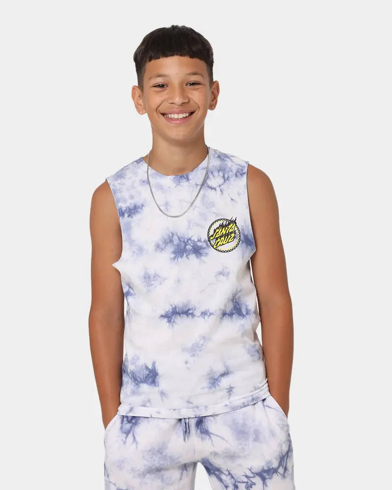 Santa Cruz Kids' Checked Out Flamed Dot Muscle T-Shirt Blue Tie Dye 1