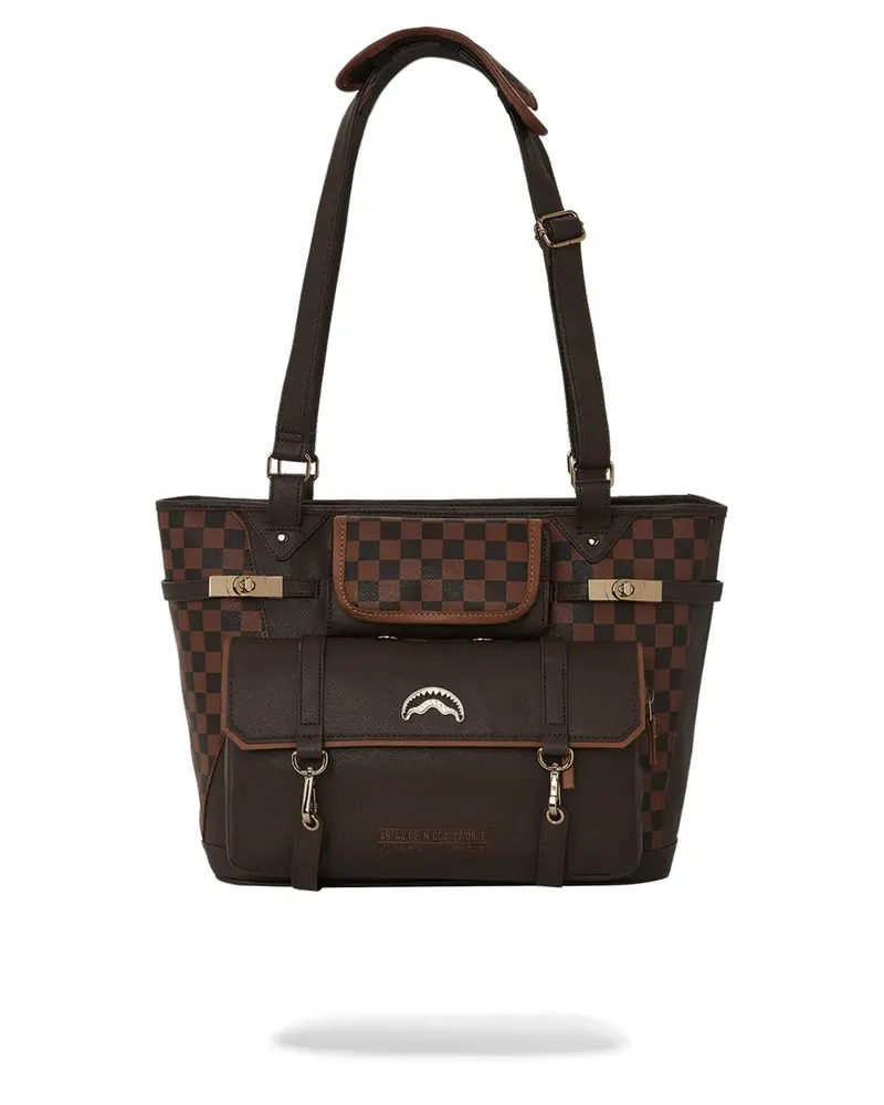 Sprayground Brown Checkered Special Ops Tote Bag Brown 1